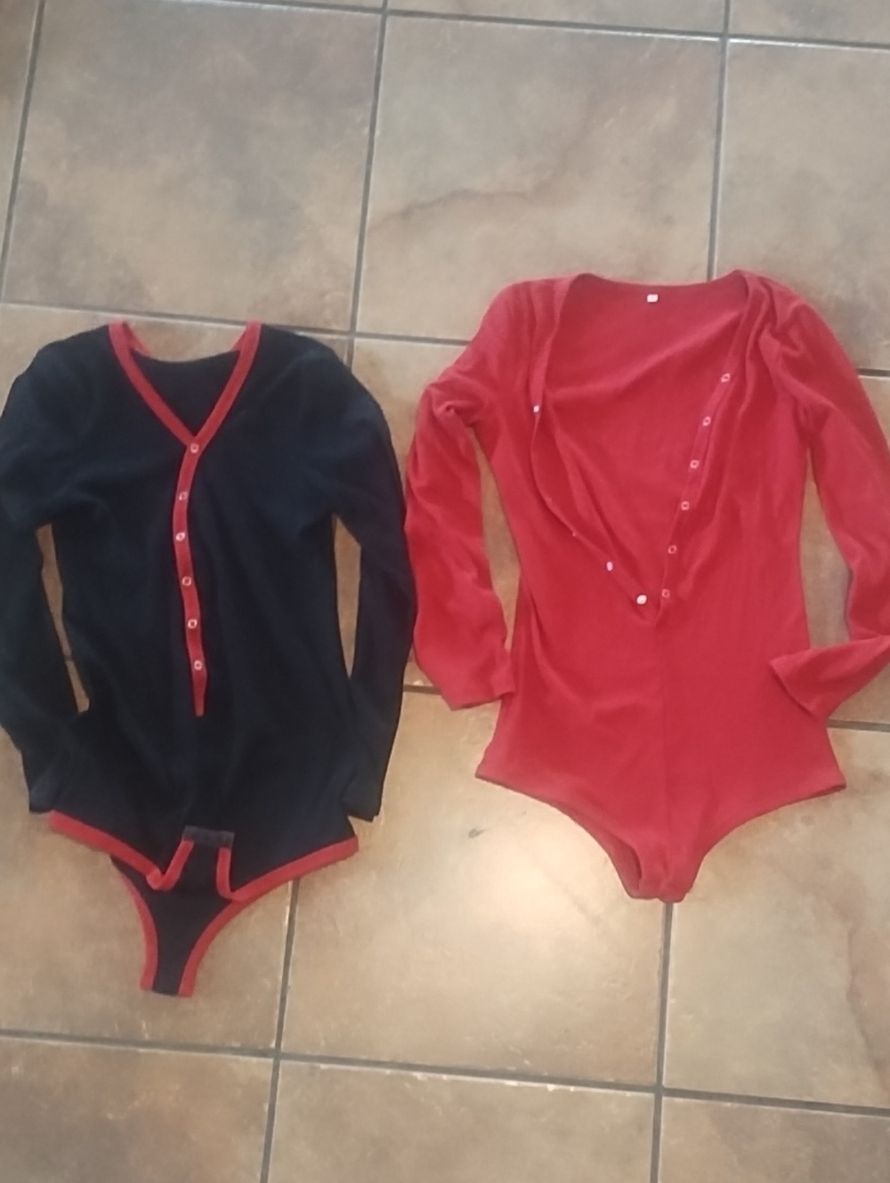 Women's Long Sleeve One-Piece Bodysuit - Red and Black & Levis. 3pc Set